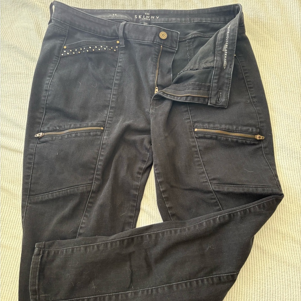 White House Black Market Black Skinny Pants with Gold Accents